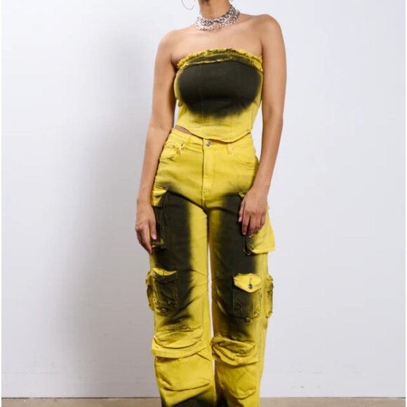 Callie Lives Miz The Spot AKIRA Yellow & Black Spraypainted  Corset Top S M L - Picture 8 of 8